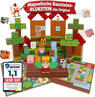 Magnetische Bausteine inkl. Brett- & Spielkarten I 154 Teile I 2,5 cm große Magnetbausteine I Montessori Spielzeug ab 3 I Magnetic Building Blocks für Kinder I Pädagogisches Magnetspiel