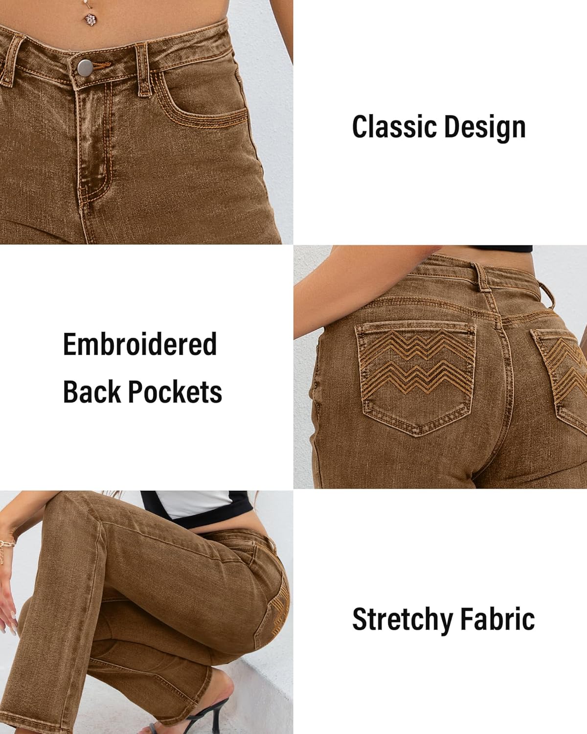 PEIHOT Women’s Jeans 90s Mid Rise Bootcut High Stretch Boot Cut Denim Pants Pantalones De Mujer