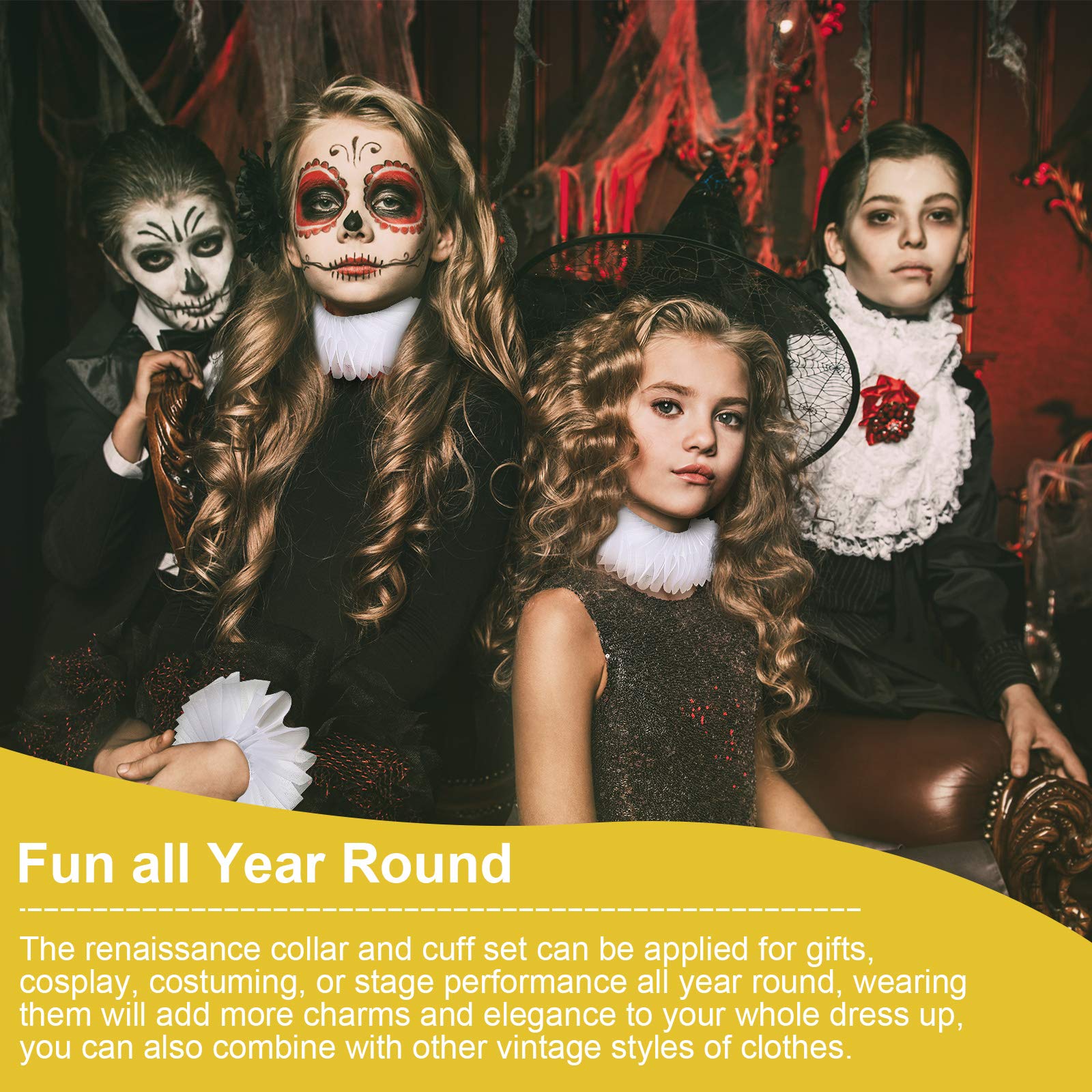 Clown Collar and Cuffs Set Renaissance Elizabethan Neck Ruffle Collar Wrist Clown Cosplay Accessories