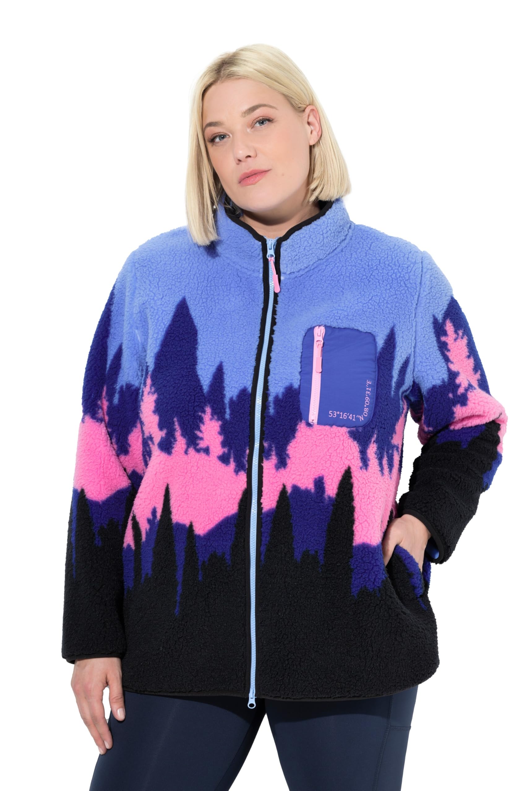 Ulla Popken Damen große Größen Übergrößen Plus Size Fleecejacke, Berge, Stehkragen, 2-Wege-Zipper 823417