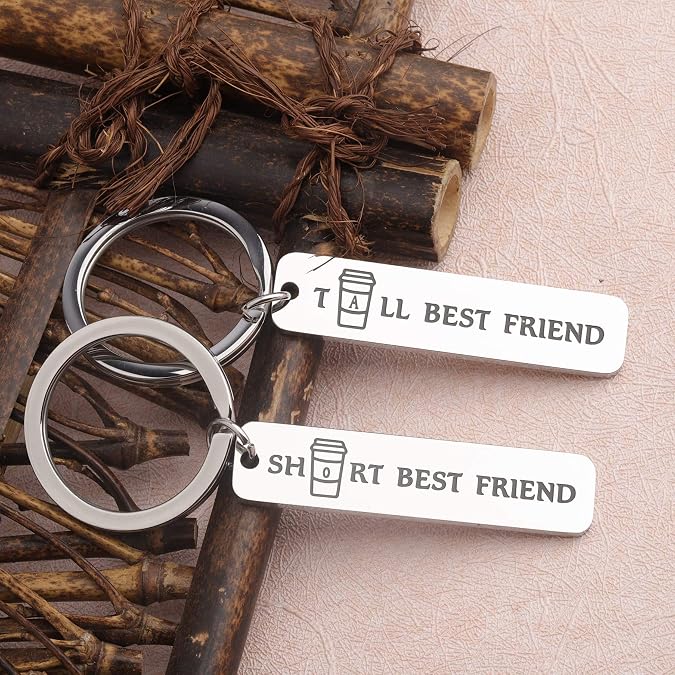 FEELMEM Short and Tall Best Friends Matching Keychain BFF Friendship Jewelry Gift