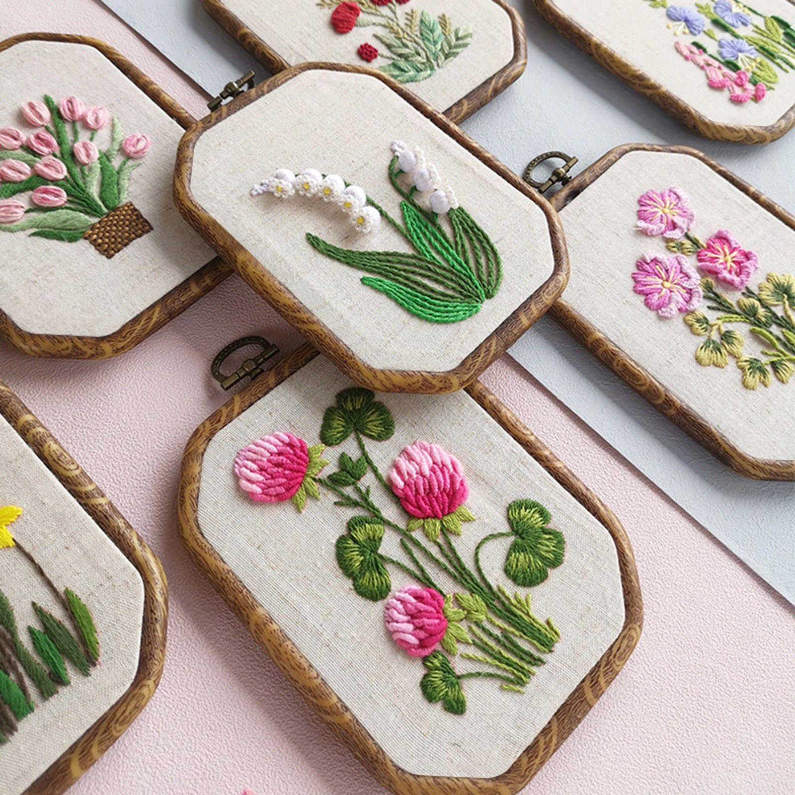 Instrucciones para Marco de Costura de 4,3 x 6 Pulgadas, Tela de Bordar, Hilo de Coser y Aguja, Juego de Flores para Principiantes