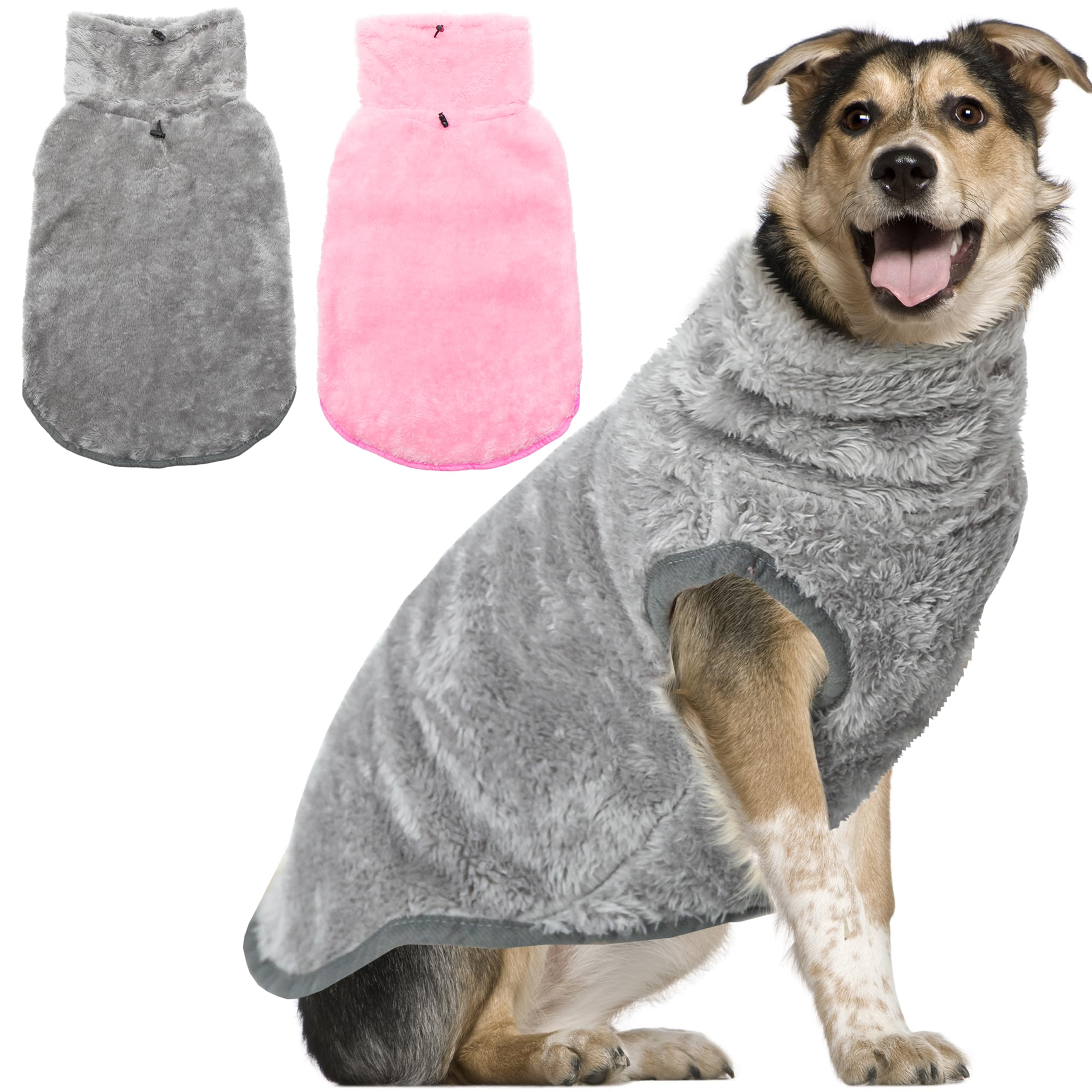 Dog Jacket for Cold Weather, 2 Pack Cozy Winter Warm Turtleneck Pet Coat Clothes for Large Medium Small Dogs, Fleece Adjustable Pullover Dog Vest Sweater (M-XXL)