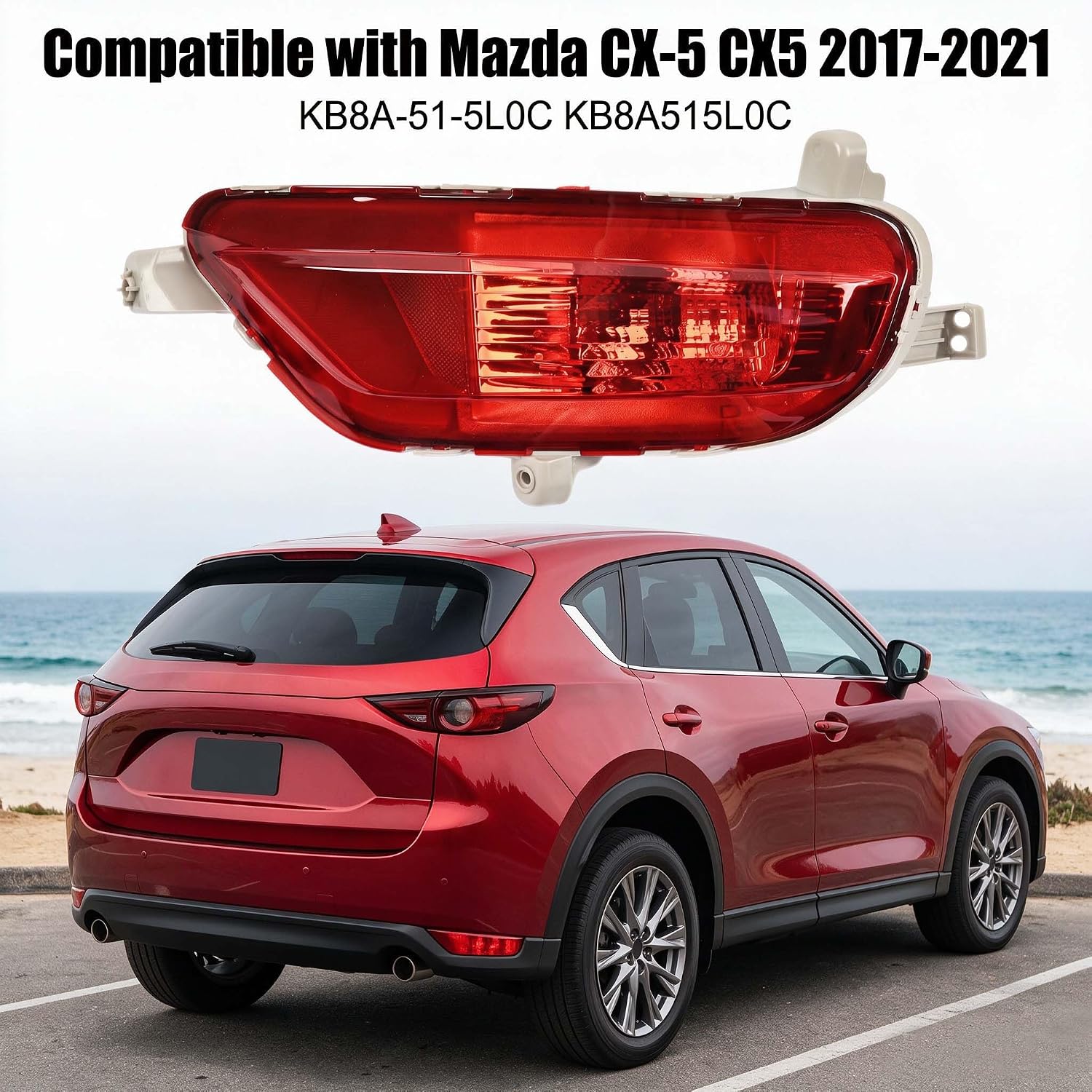 Right Passenger Side Rear Bumper Reflector Compatible with Mazda CX-5 CX5 2017 2018 2019 2020 2021 Rear Reflector Panel Lamp Trim Replace KB8A-51-5L0C KB8A515L0C