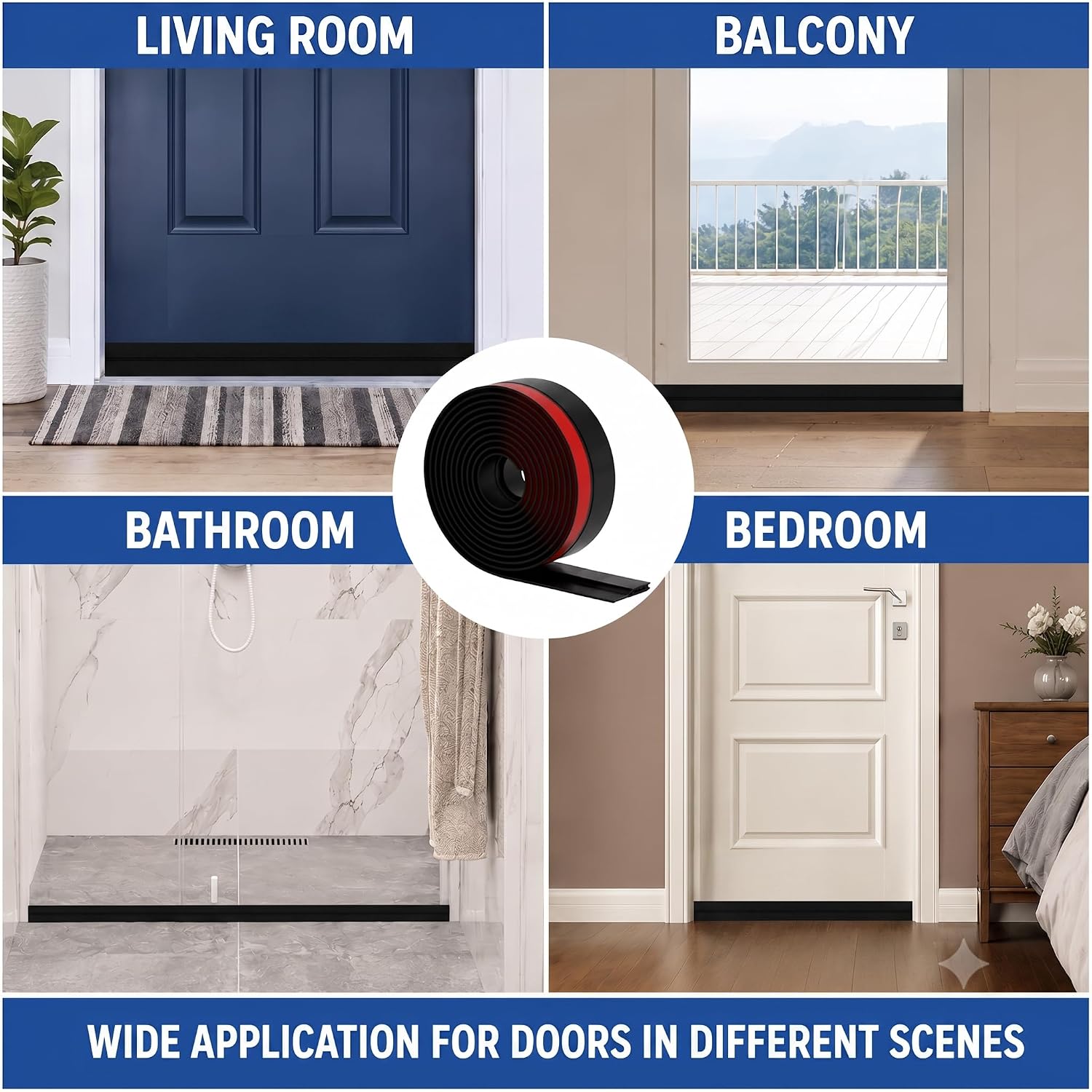 118" Extra Long Door Draft Stopper, Weather Stripping Door Seal (Black)