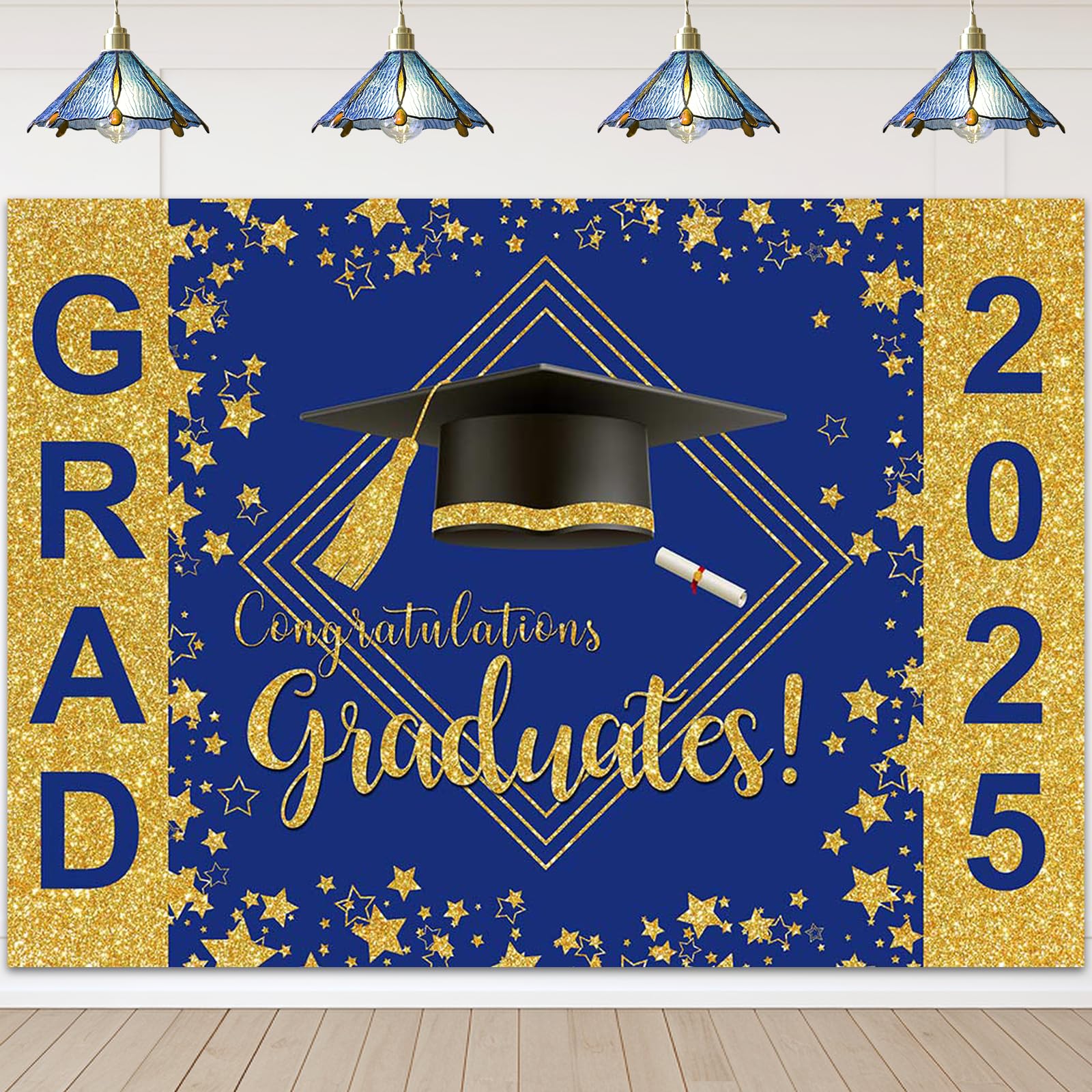 Avezano 7x5ft Graduation Backdrop Class of 2025 Backdrop Blue and Gold Congrats Grad 2025 Banner Graduation Party Decoration Supplies