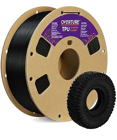 OVERTURE TPU Filament 1.75mm Flexible TPU Roll, 95A Soft 3D Printer Filament, 1kg Spool (2.2 lbs), Dimensional Accuracy +/- 0.03 mm (TPU Black)