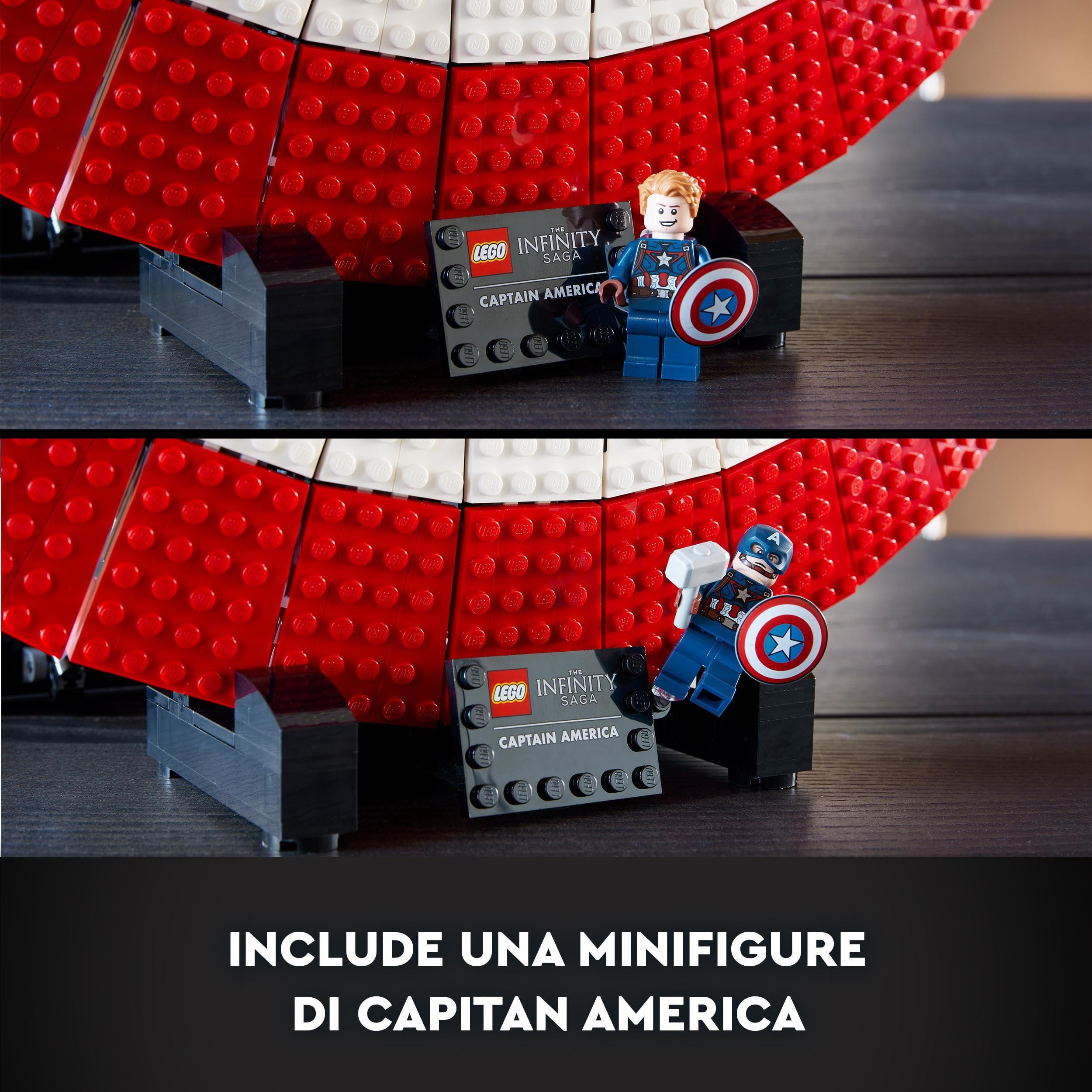 LEGO Marvel Scudo di Captain America, Kit di Costruzione Avengers per Adulti con Minifigure, Targhetta e Martello di Thor, Idea Regalo da Collezione per Uomo, Donna, Lui o Lei da Infinity Saga 76262