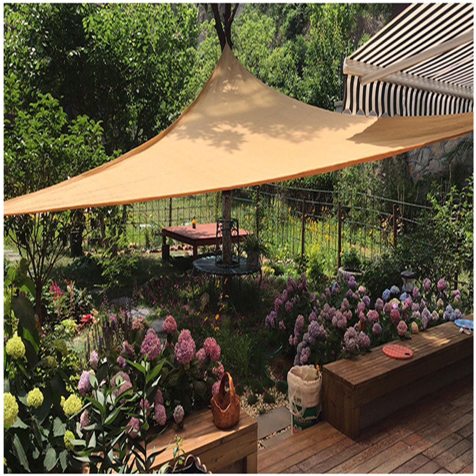 Toldo triangular para toldo, bordes curvados permeables al agua y al aire, anillos en D de acero inoxidable, bloquean la luz solar para patio, cochera, jardín, balcón (3 x 3 x 4 pies)