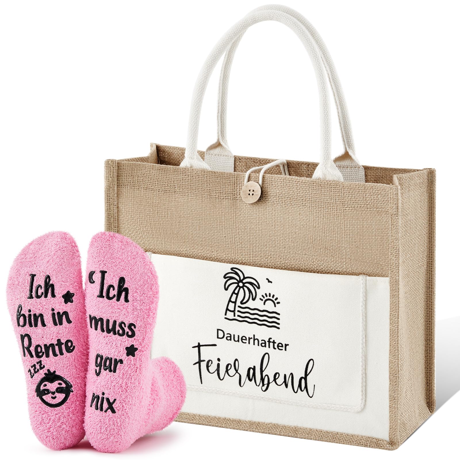 Coffret Cadeau Départ Collègue - 6 Pièces : Sac Tote Coton/Lin, Carte Bois Coeur, Porte-clés, Stylo, Enveloppe