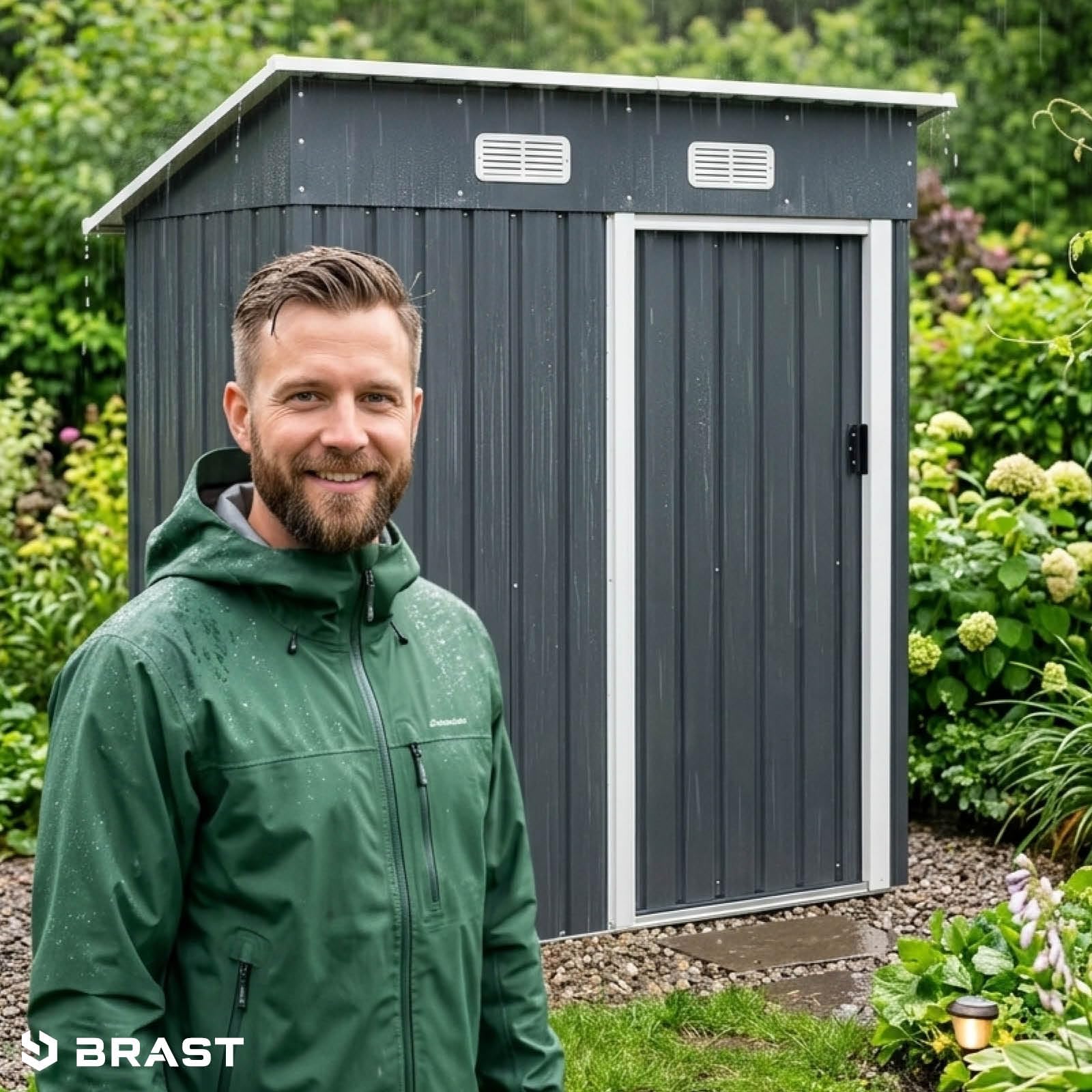 BRAST Gerätehaus Metall Pultdach Satteldach 163x89x180-278x323x192cm Anthrazit wetterfest wasserdicht