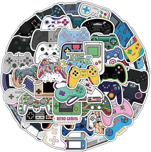50 calcomanías de juegos para botella de agua para adolescentes, calcomanías de consola de videojuegos, divertidas y estéticas, impermeables, para