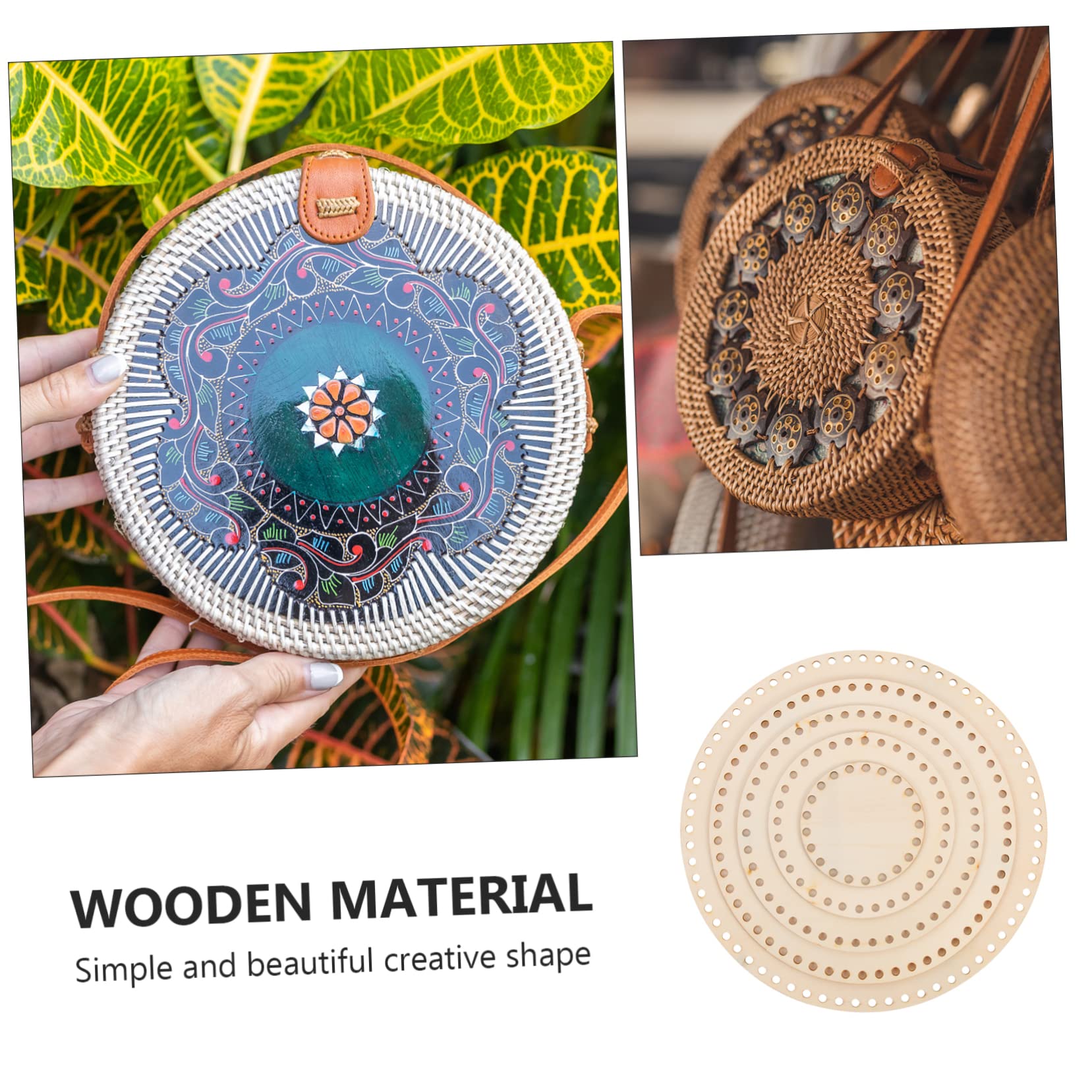 Angoily 5Pcs Round Wooden Basket Bottom Kit for Knitting and Weaving Supplies Durable Craft Base for Crochet Projects for Handmade Baskets and Crafts