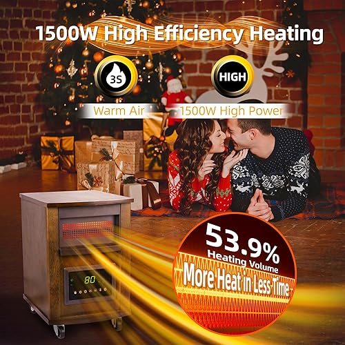 Miniatura 3 de Calentadores infrarrojos RealSmart Space de 1500 W para uso en interiores, calentador eléctrico de cuarzo para habitación grande con ruedas de