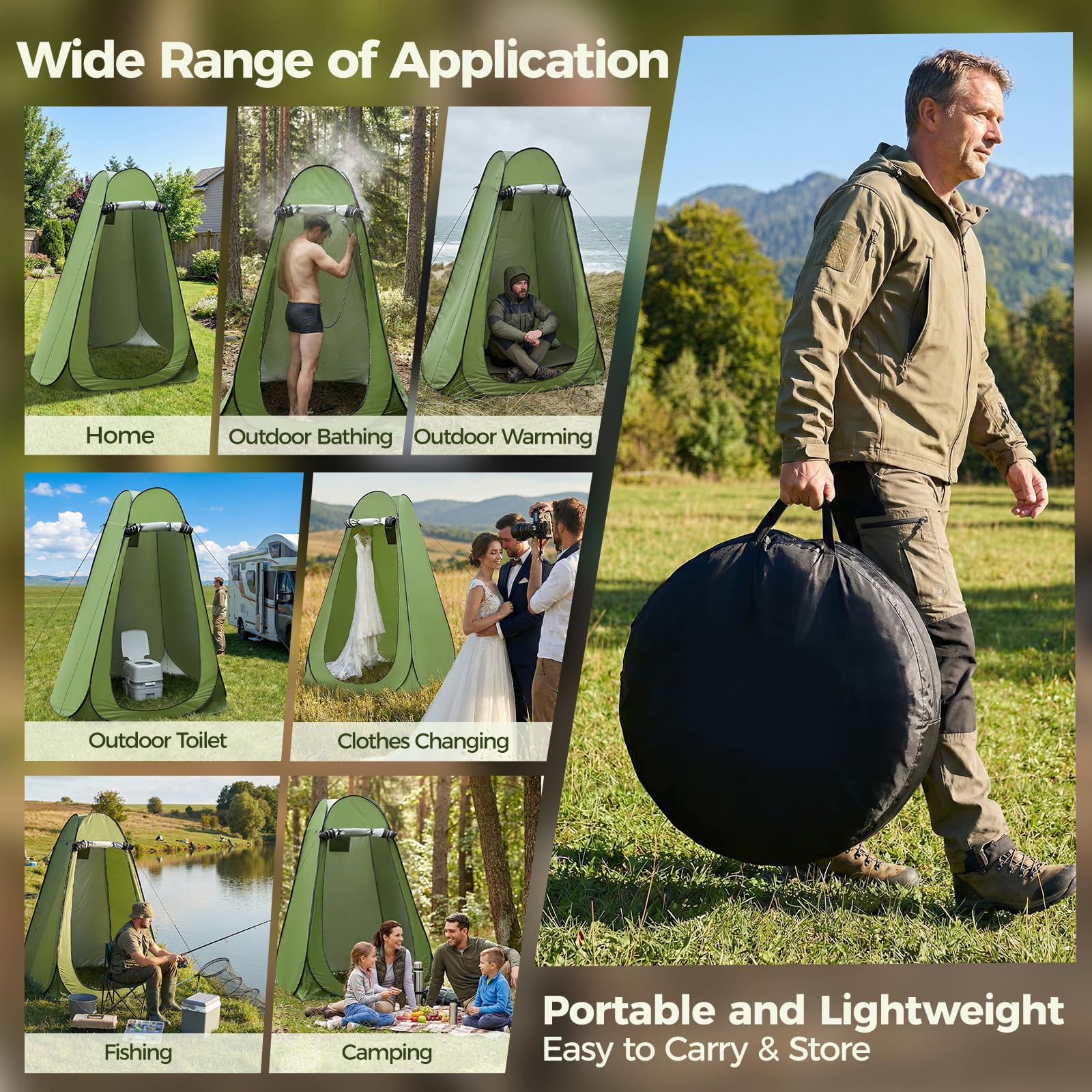 tenda pop up 120 x 120 x 190cm,tenda doccia campeggio grande capacità con protezione UV, impermeabile, antivento,doccia portatile per all'aperto, escursionismo, pesca, doccia. Cambia vestiti