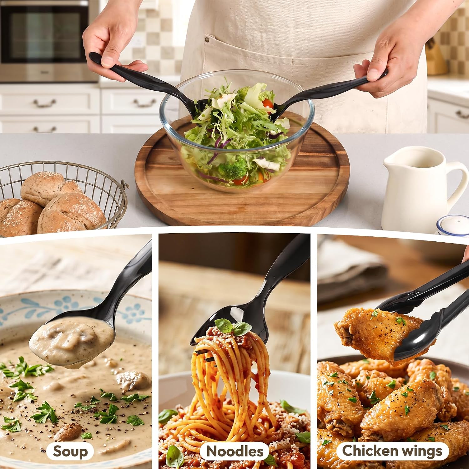 36Pcs Disposable Serving Utensils, 9-Inch Plastic Serving Utensils Set, Heavy Duty Plastic Spoons, Forks and Serving Tongs, for Buffet, Party, Wedding, Picnic image 3