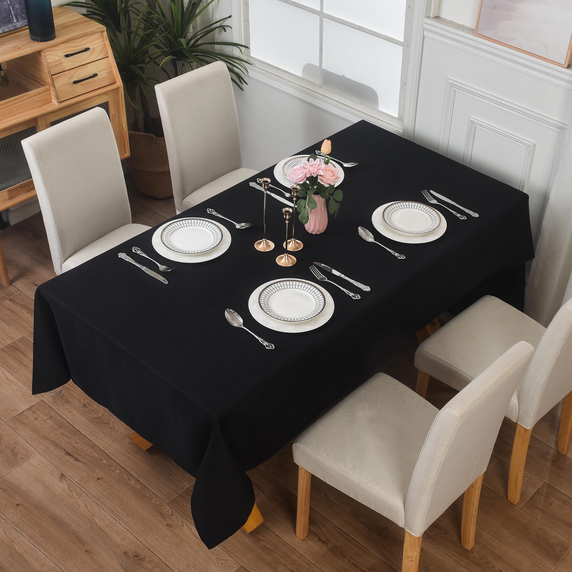 Zimel Homes Black Extra Large Rectangular Fabric Tablecloth 150X300cm And 140X200cm (, 140X200 Cm)