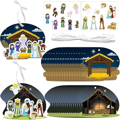 GLAHORSE 16 juegos de calcomanías de belén para colgar en la escena de la Natividad decoración religiosa cristiana decoración de árbol de Navidad