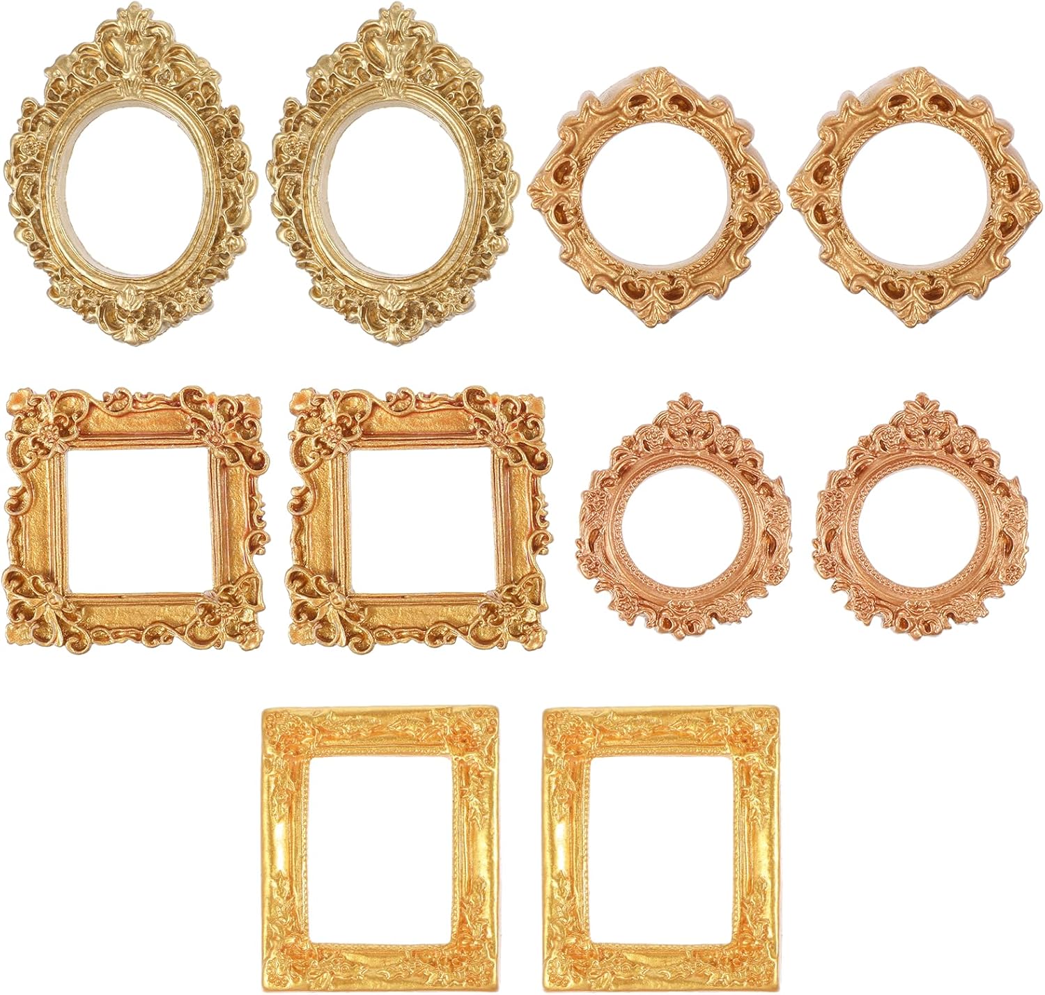Qianyu 10 Pack Mini Vintage Gold Resin Picture Frames - Baroque Antique Style for Jewelry Display, Photos, DIY Crafts & Holiday Decor