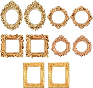 Qianyu 10 Pack Mini Vintage Gold Resin Picture Frames - Baroque Antique Style for Jewelry Display, Photos, DIY Crafts & Holiday Decor
