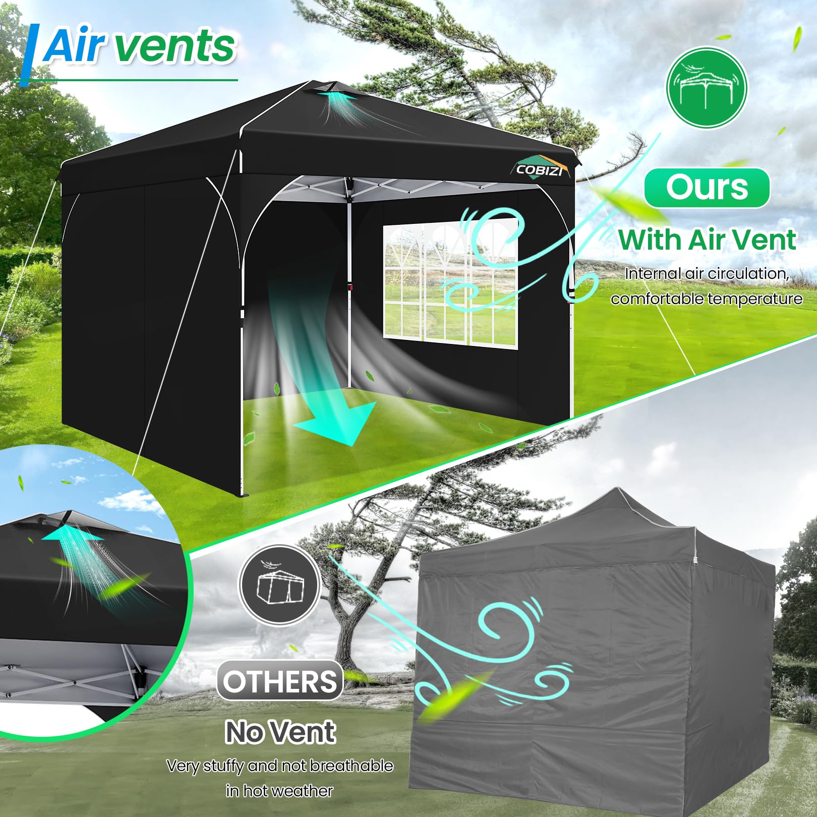 COBIZI Gazebo da Giardino 3x3 Pieghevole Tendone Impermeabile Gazebo con | Sistema di clic Pop