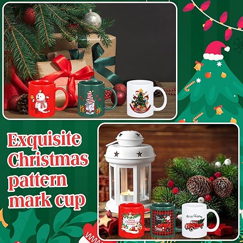 Miniatura 5 de Juego de 8 tazas de Navidad de 12 onzas, tazas de café de Navidad con asa, tazas de cerámica de Navidad a juego para el hogar, escuela, oficina,