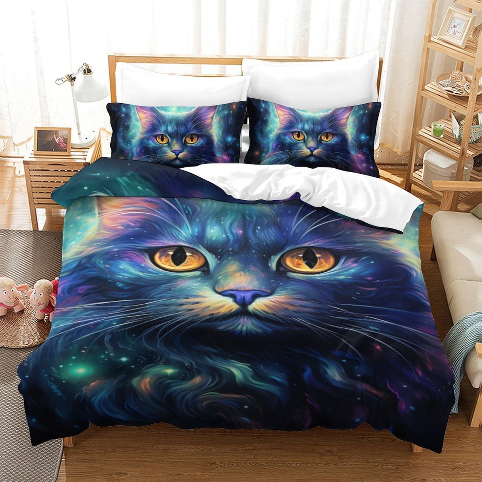 Parure de lit chat 3D zippée 140x200 cm en microfibre pour en finir avec les couettes qui glissent