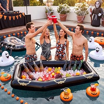 Aoriher 52 Inch Inflatable Coffin Cooler Fake Coffin Floatie Drink Ice Chest Buffet Bucket Beverage Cooler for Summer Halloween Pool Picnic Barbecue Supplies Birthday Party Decoration