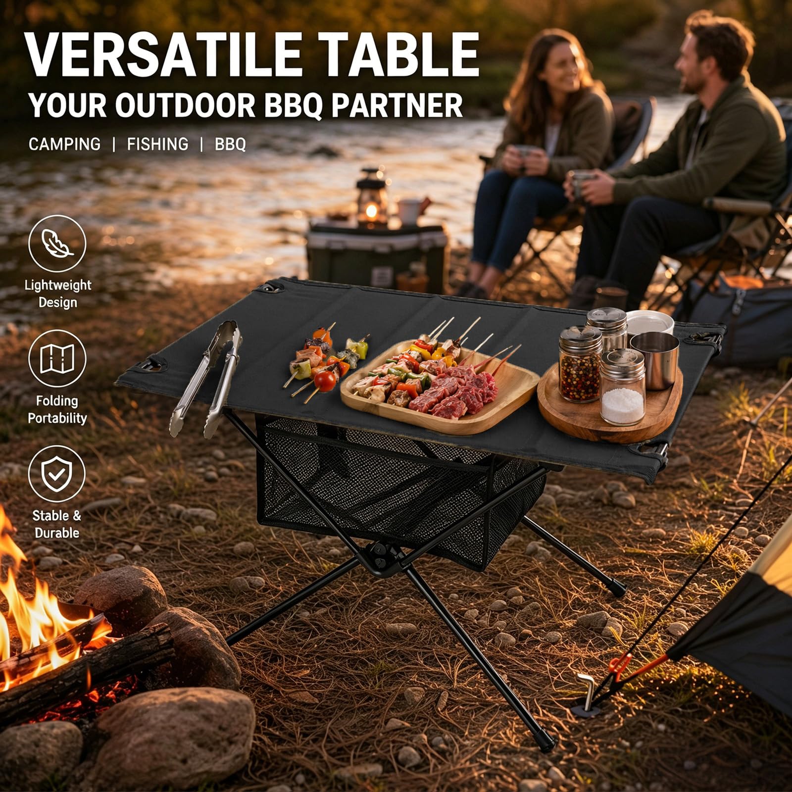 Tavolo da campeggio pieghevole, ultraleggero, con borsa per il trasporto, piccolo tavolo da esterno per campeggio, pesca, picnic e giardino, 60 x 40 x 39,5 cm