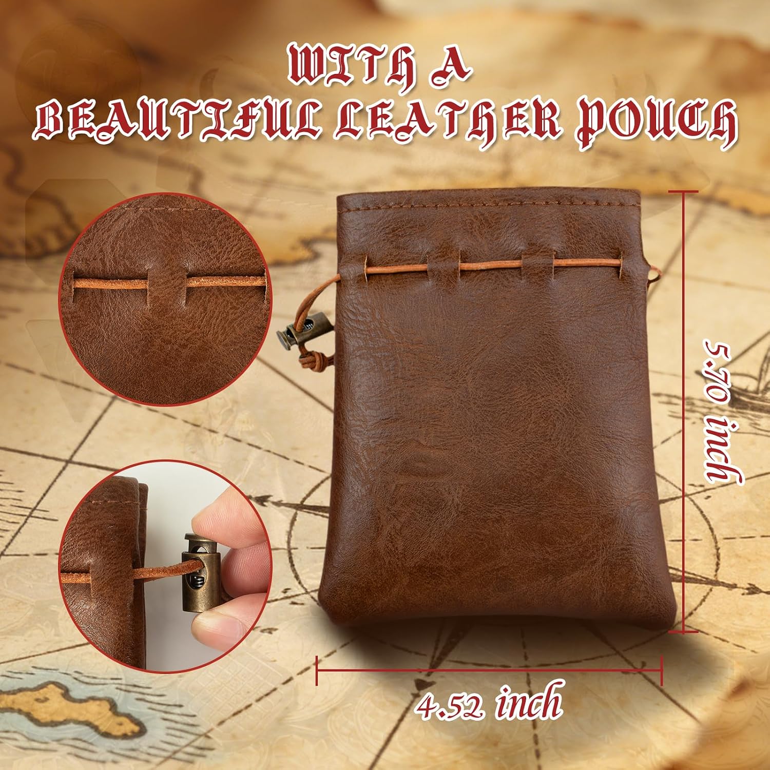 Byhoo 70 PCS Metal DND Coins & PU Leather Bag, Contains 30 Gold Coins | 20 Silver Coins and 20 Copper Coin and Fantasy Coin for Board Game, Game Token with Retro PU Leather Pouch