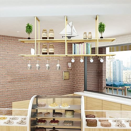 Miniatura 2 de Estante de techo colgante, para almacenamiento de botellas de copa de vino, estantes de almacenamiento montados en la pared, estante organizador de