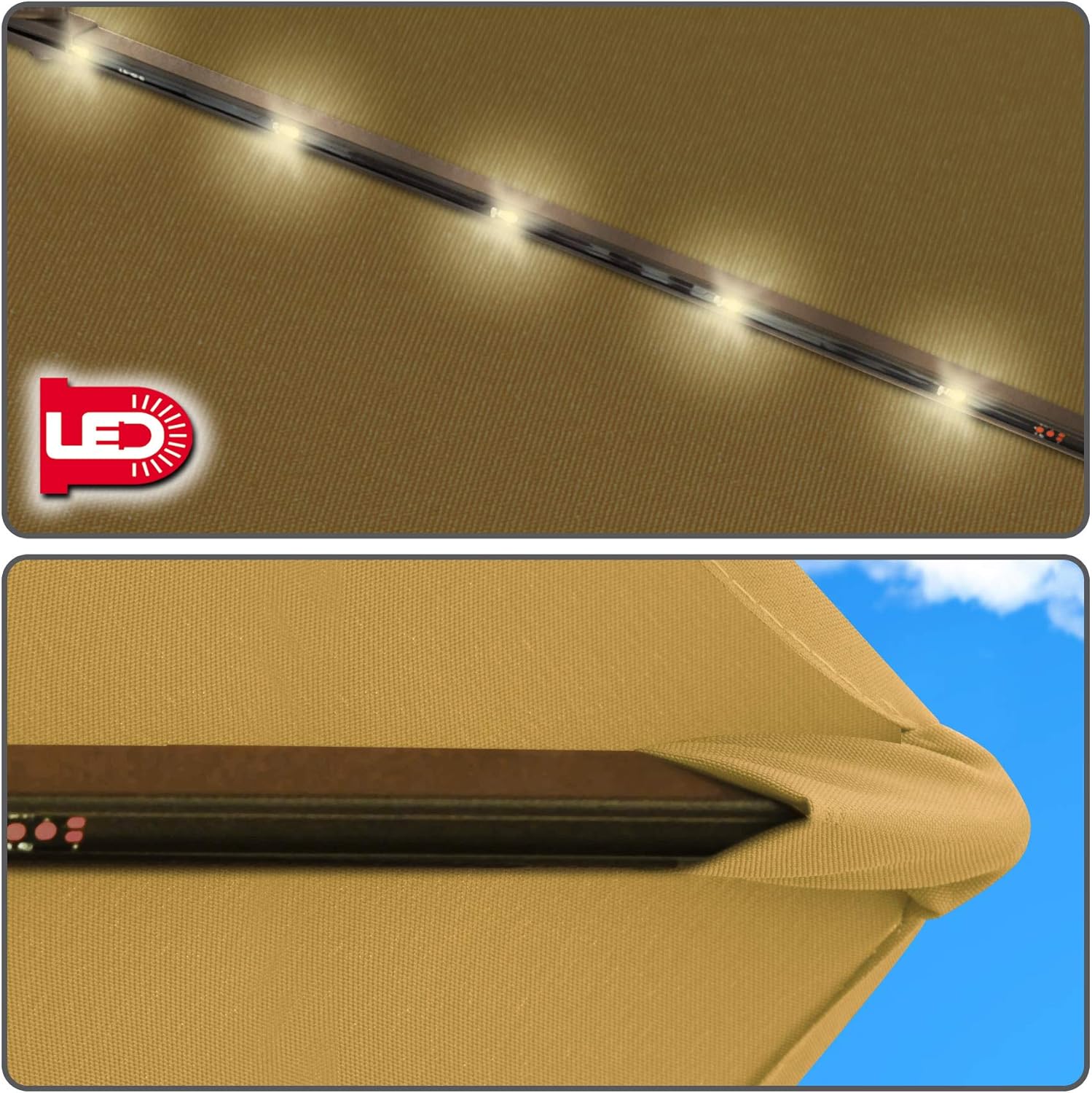 Strong Camel 8' Battery Power Lighting Patio Umbrella 30 LED Lighted Outdoor Table Market Umbrella w/Tilt Adjustment (Tan)