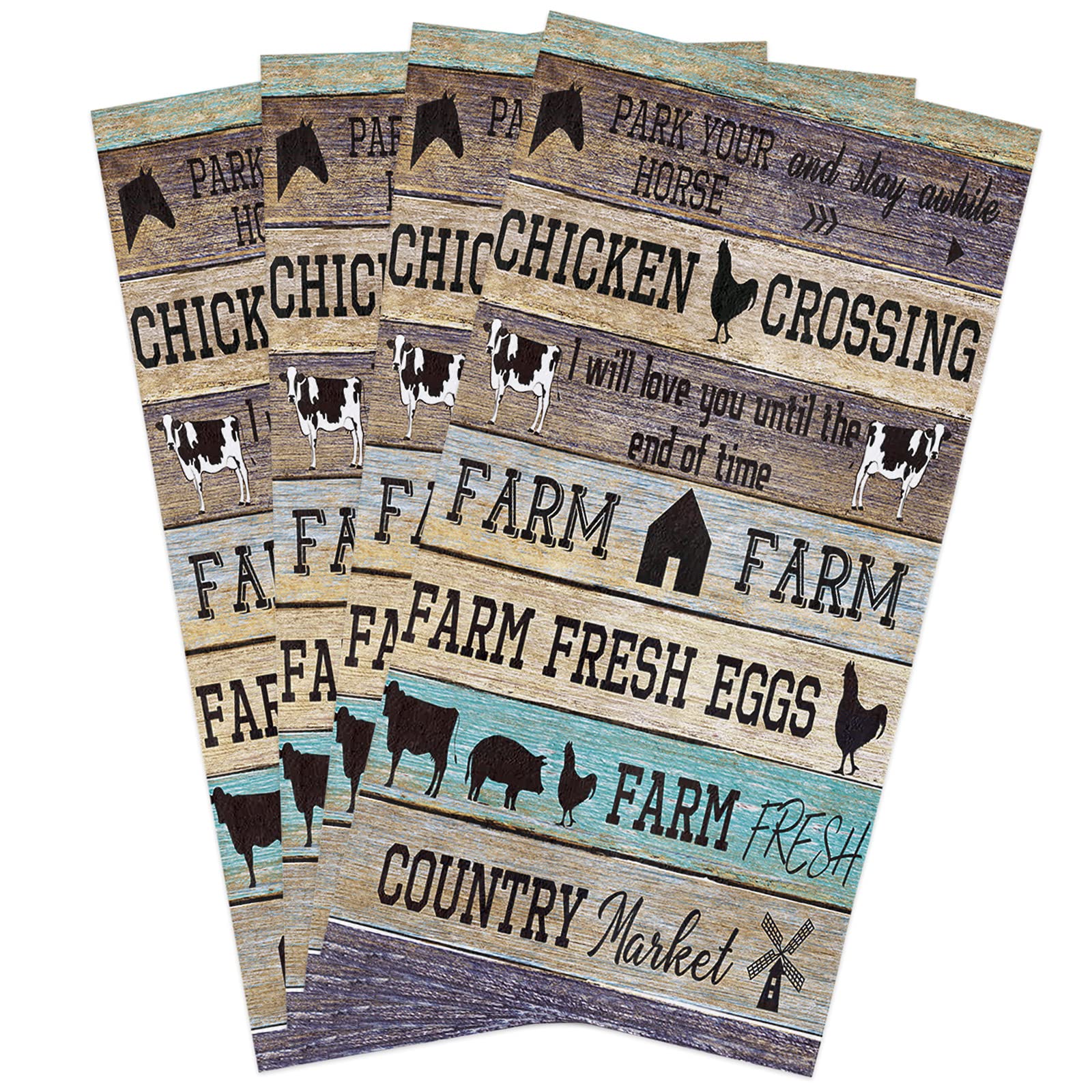 Farmhouse Kitchen Towels,Farmhouse Animals Barn Fresh Eggs 16x28 Inches Soft Kitchen Dish Cloth,Cotton Tea Towels/Bar Towels/Hand Towels,(4 Pack)