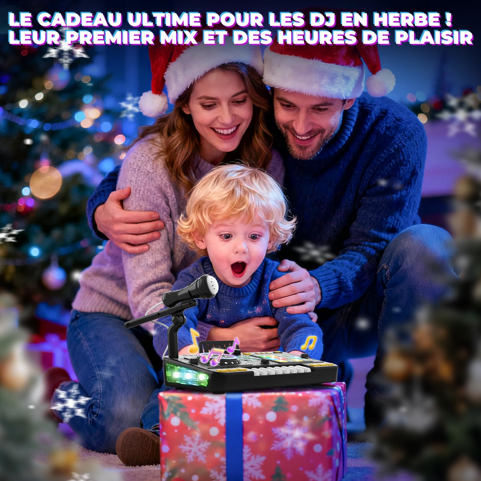 Table de mixage DJ - Pupitre pour enfants de 3 à 10 ans - Contrôleur DJ - Instruments de musique avec microphone - 100 effets sonores - Batterie - Cadeau pour débutants - Garçon et fille - 3, 5, 6, 7