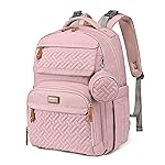 BabbleRoo Diaper Bag Backpack - Travel Large Baby Diaper Bag with Changing pad, Waterproof Baby Bags for Mom & Dad, Unisex Bags with Pacifier Case, Luggage Strap & Stroller Clips- Pink