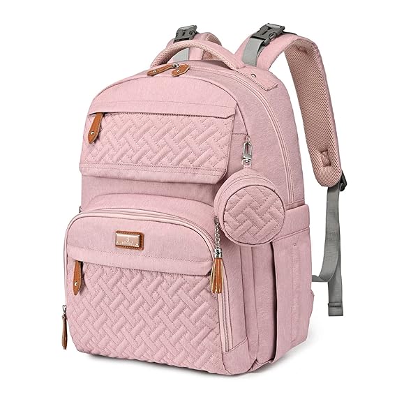 Diaper Bag Backpack, BabbleRoo Unisex Baby Bags with Changing Pad, Pacifier Case & Stroller Straps, Multifunction Waterproof Travel Back Pack for Boys Girls (Pink), Pink, Large