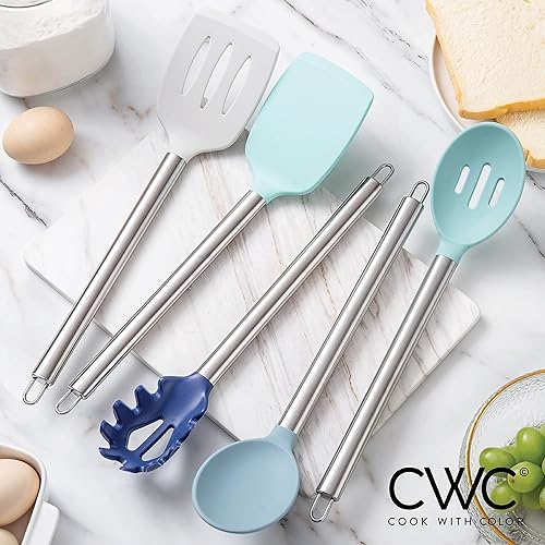Miniatura 4 de Cook with Color Utensilios de cocina de silicona, juego de utensilios de cocina de 5 piezas, utensilios de cocina de silicona fáciles de limpiar,
