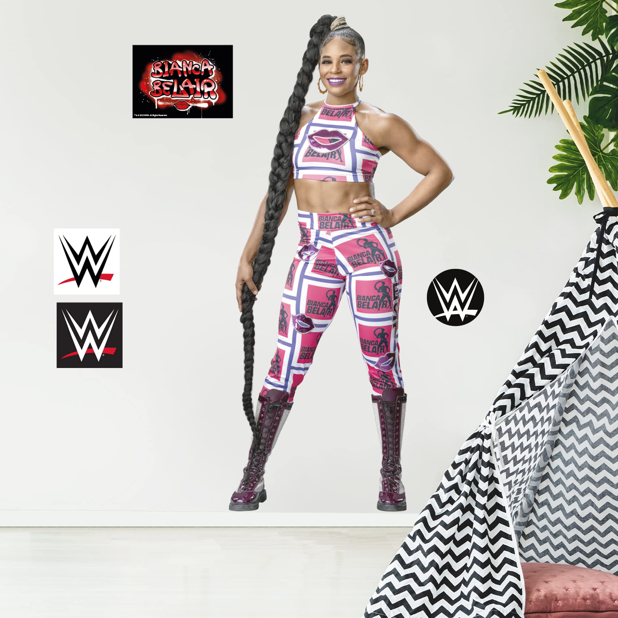 Themed Wwe Wall Sticker - Bianca Belair Wrestler Wall Decal + Bonus Decals Wrestling Art (120Cm Height)