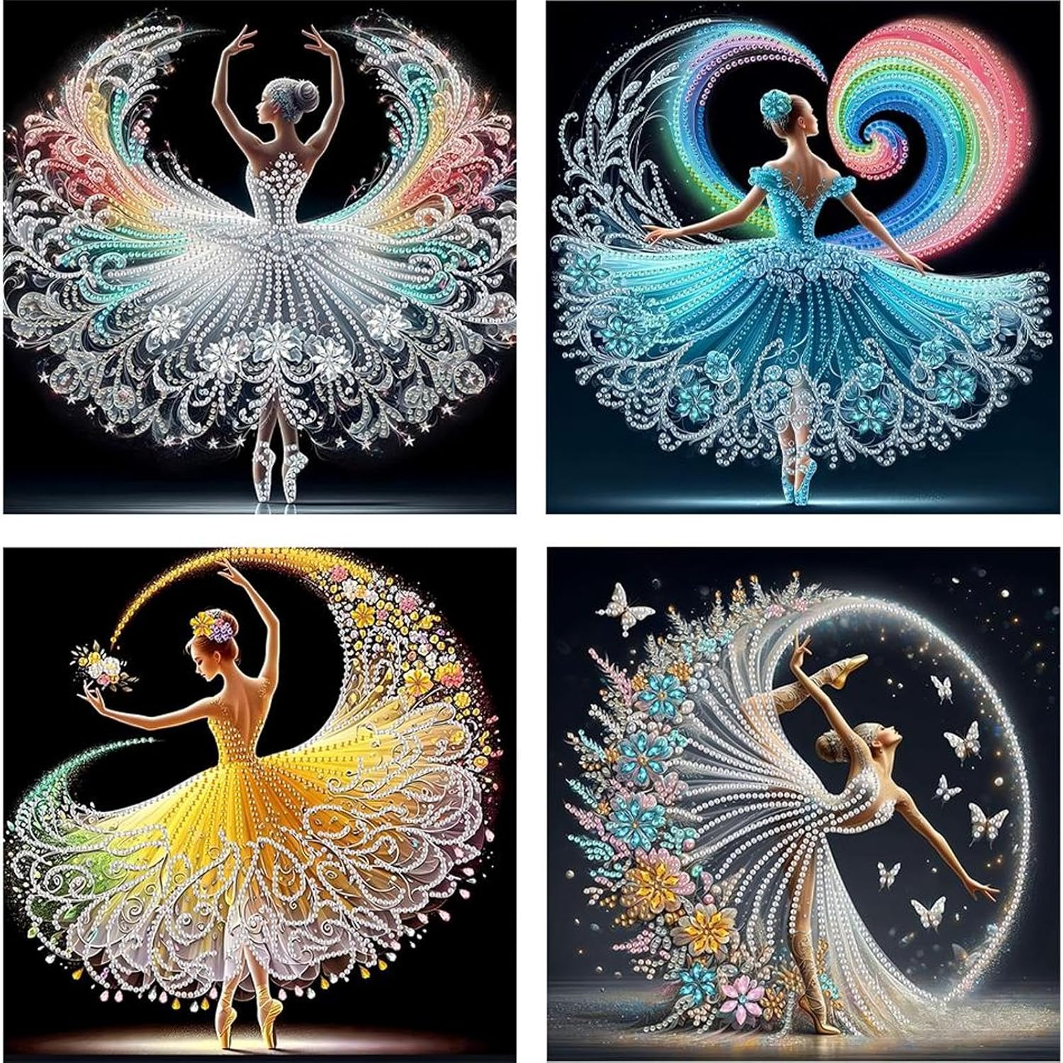 Diamond Art Kits for Adults - 4pcs 5D Dancing Girl Special Shape Crystal Rhinestone Diamond Painting Kit, DIY Diamond Art Craft for Beginners, Unique Home Wall Decor Gift 11.8x11.8 Inch