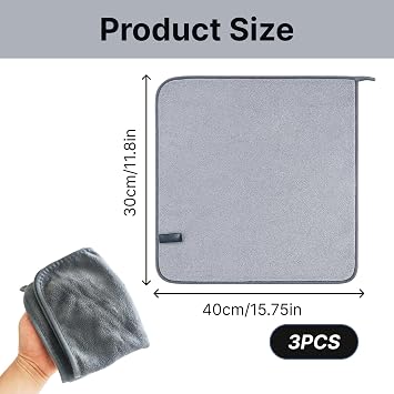 Microfibre Hand Towels with Hanging Loop, Small Hand Towels Set of 3, Quick Dry Towel for Kitchen and Bathroom Use, Soft Kitchen Hand Towels and Hand Towels for Bathroom, Grey 30 x 40 cm
