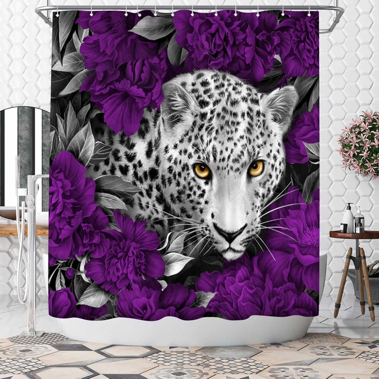 WELMECO African Safari Shower Curtain Leopard Print Shower
