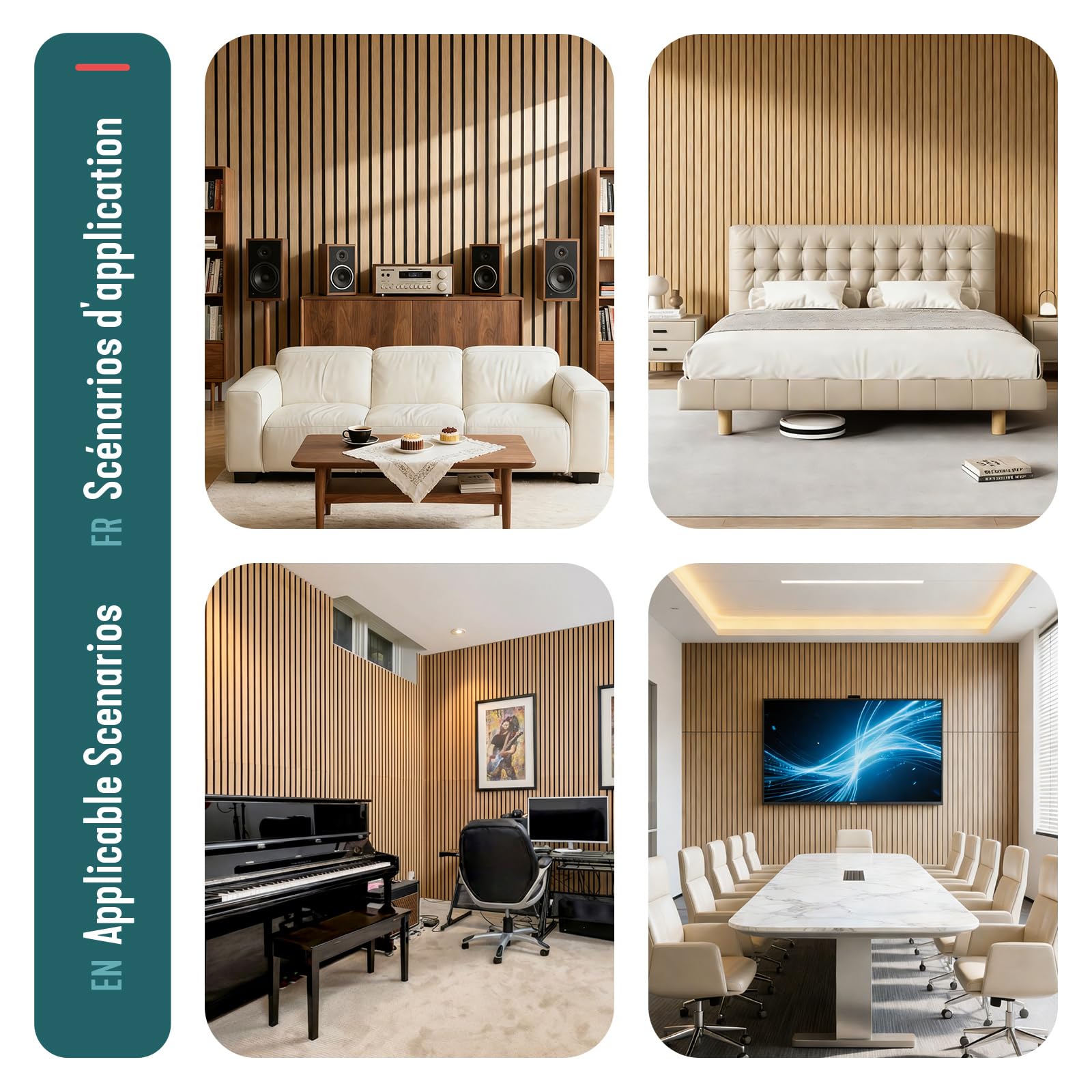 VOUNOT® 4x Paneles Acústicos Decorativos MDF 120x60x2,1cm con Fieltro Poliéster Insonorización Acústica Pared Absorción de Sonido Pared de Láminas Listones 3D para Salón Despacho Encimera Roble Claro