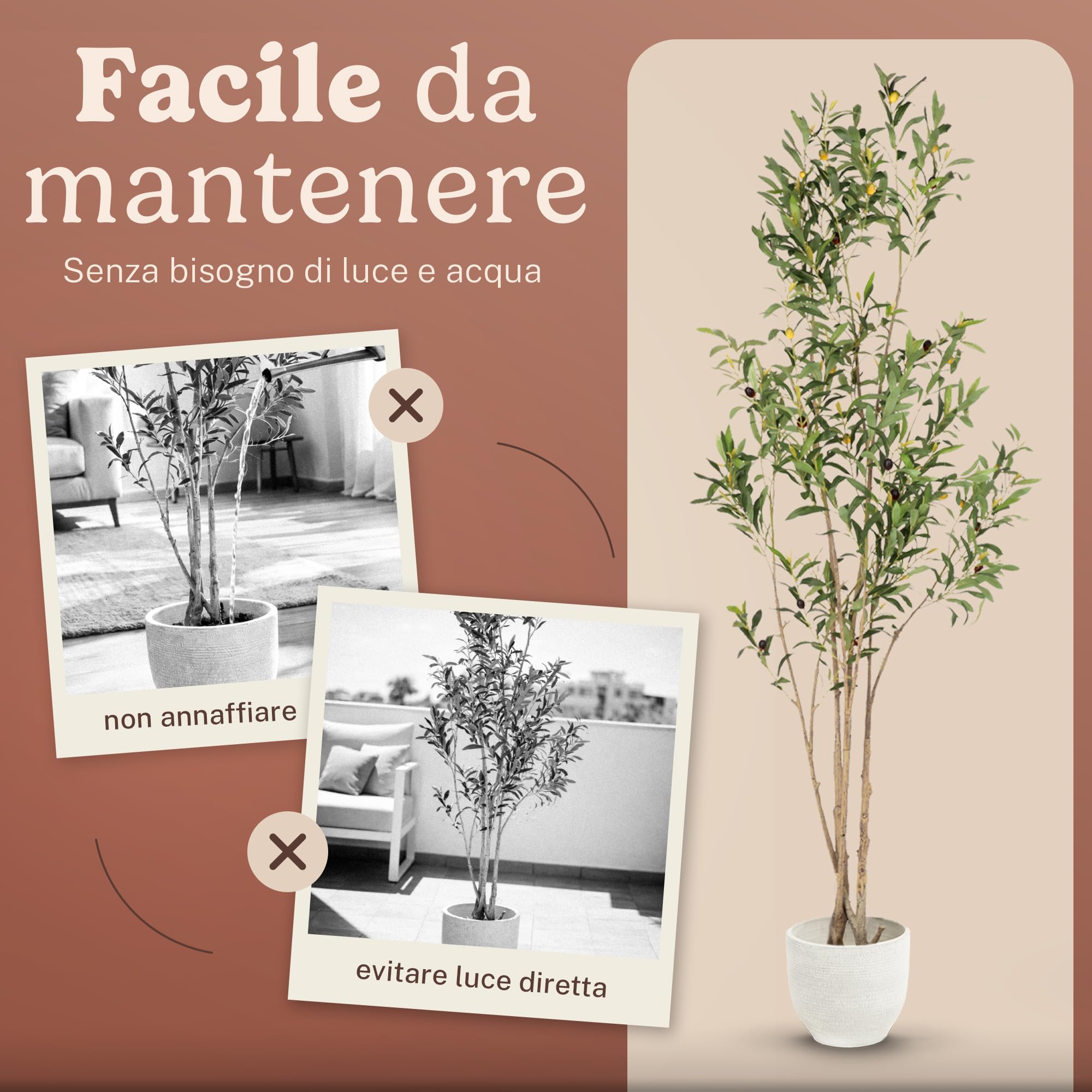 MAIA SHOP Olivo artificiale Flair 150 cm Minimal, pianta finta da interno con tronco naturale, albero decorativo realistico per casa ufficio hotel