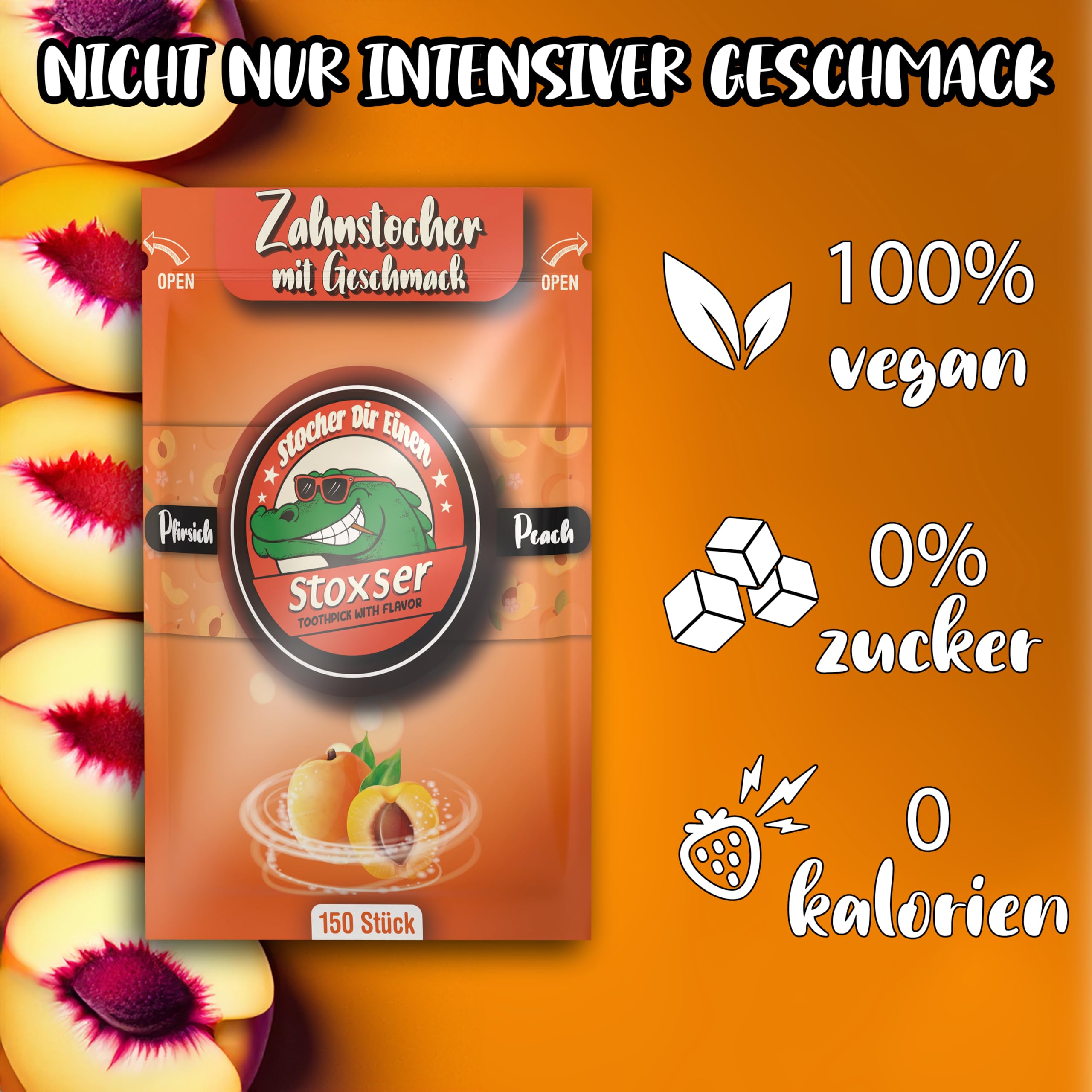 Stoxser 900x Zahnstocher mit Geschmack 6er Pack Pfirsich und Blaubeere und Zitrone/Lemon und Mint/Menthol Wassermelone/Zimt Geschmacksrevolution Zahnstocher Geschmack Kein Kaugummi Zuckerfrei