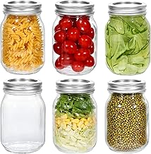Zanfqvo Bocal en Verre avec Couvercle 500 ML, Lot de 6 Mason Jars, Réutilisables Hermétique Bocaux en Verre, Bocaux de conservation pour Conserve, Fermentation, Marinade