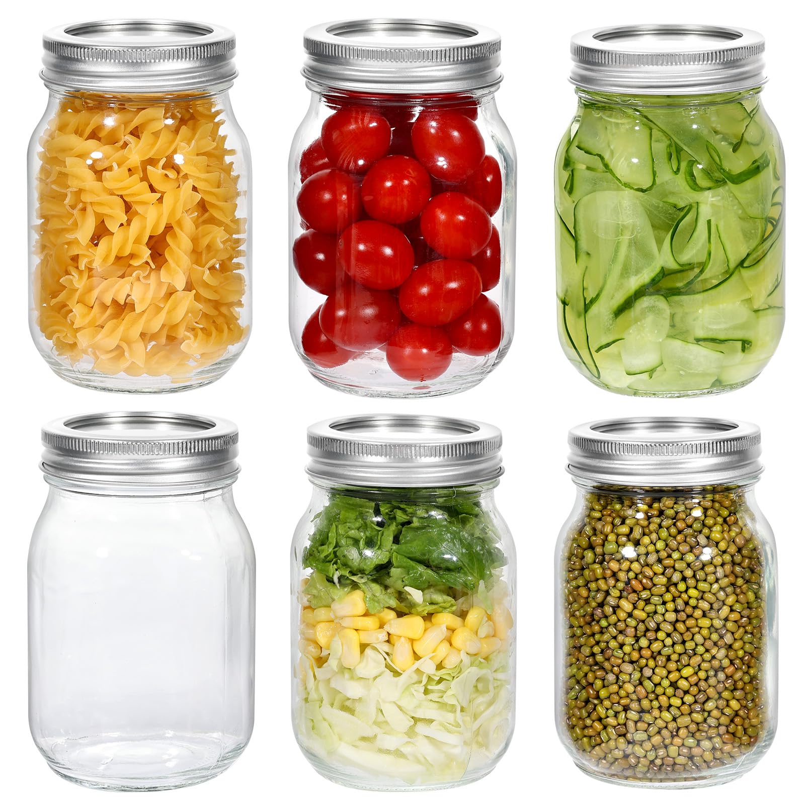 Tarros de Cristal 500 ml, Pack de 6 Tarros de vidrio con tapa dividida, Tarro de Albañil, Tarros de conservas, Tarros herméticos para el almacenamiento de alimentos, mermelada, especias, velas, miel
