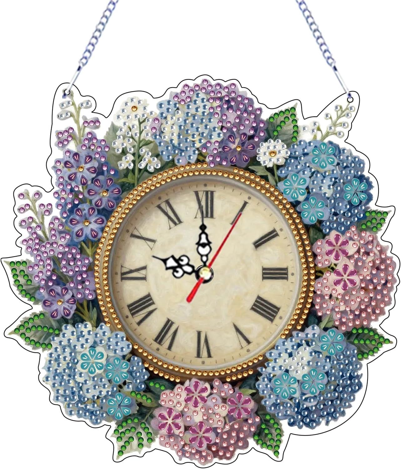 DIY Diamond Art Painting Flowers Creative Design PET Material Irregular Shape Home Decoration Clock Pendant Single Sided Set-Flowers-2