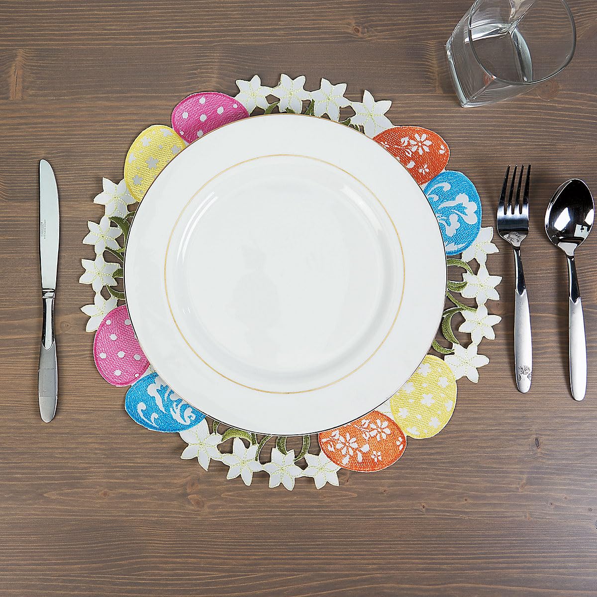 Current Easter Eggs Cutwork Embroidered Placemats - 14-Inch Easter Indoor & Outdoor Dining Decorations, Embroidered Home Decor, Holiday Centerpiece, Machine Washable Polyester, Pack of 4