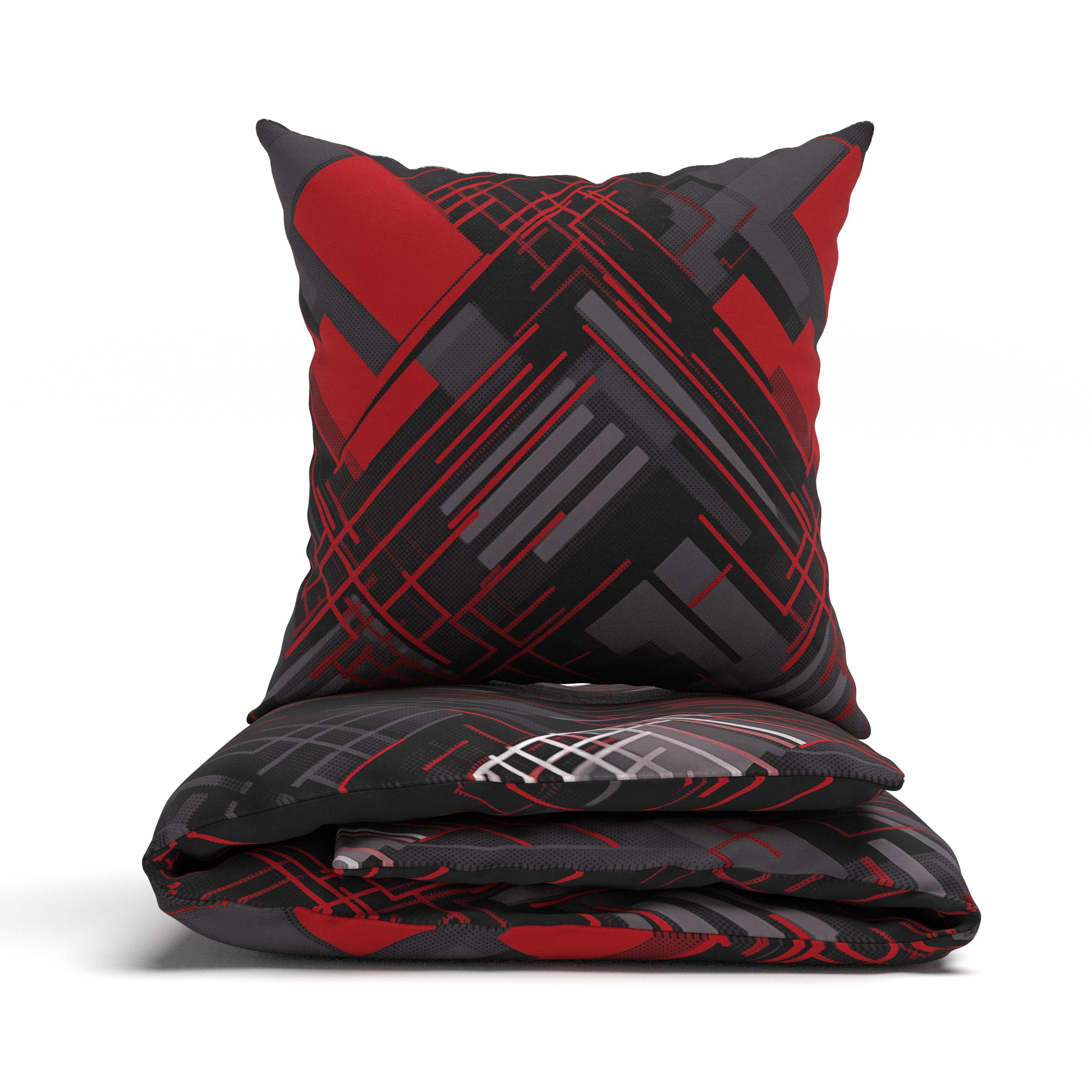 LARAWELL Biancheria da letto 135 x 200 cm, in cotone per tutto l'anno, set di biancheria da letto rosso grigio astratto geometrico Premium