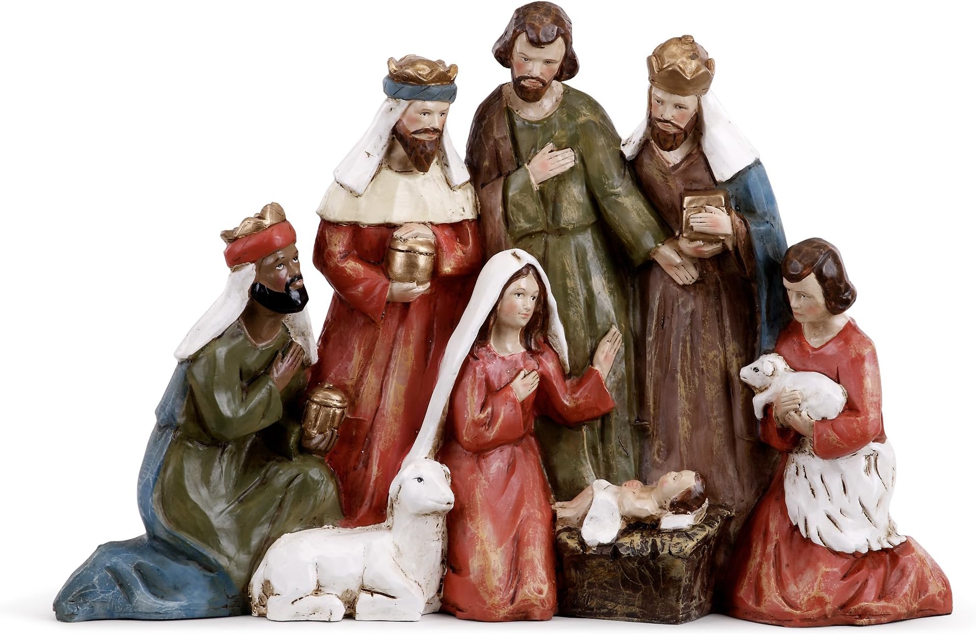 Napco Imports Gathered Holy Family and Three Kings 13 inch Christmas Nativity Table Top Figurine